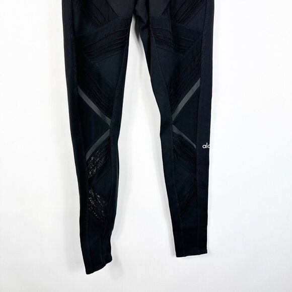 Alo Black Leggings High Rise Sheer Mesh Legs Pin Tuck Size XS Inseam 28" - Picture 3 of 12
